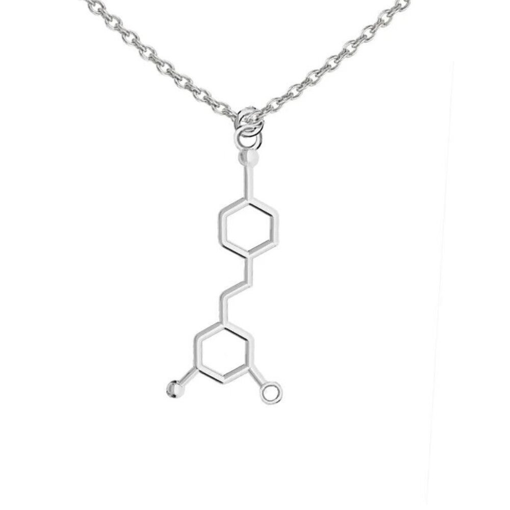 Resveratrol Wine Molecule Pendant Necklace in Silver Color